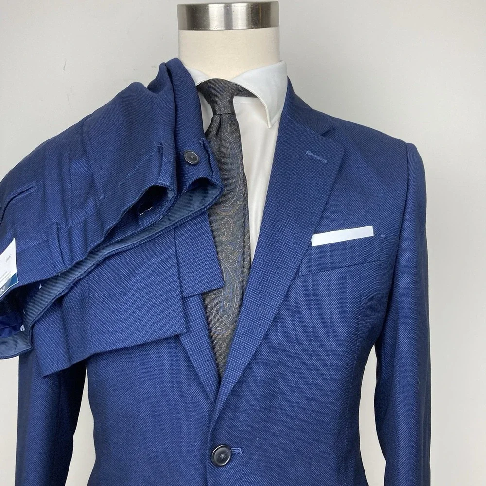 Nautica Men's 2-Pc Suit Blue Birdseye Jacket 36R Blazer Pants 30Wx32L